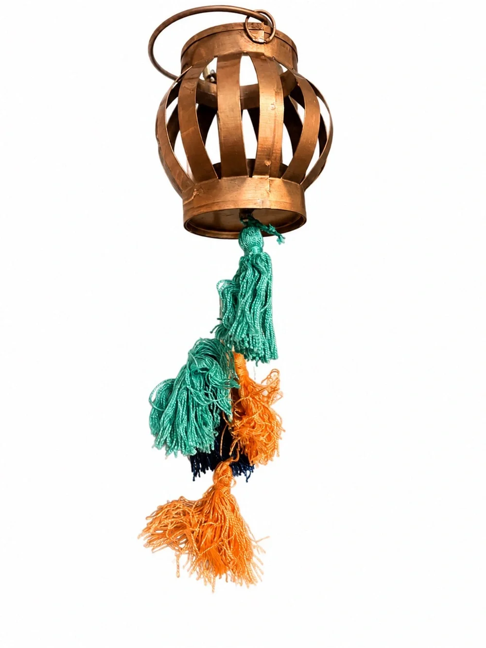 Boho Copper Tone Hanging Lantern Garland Tassel Wall Decor